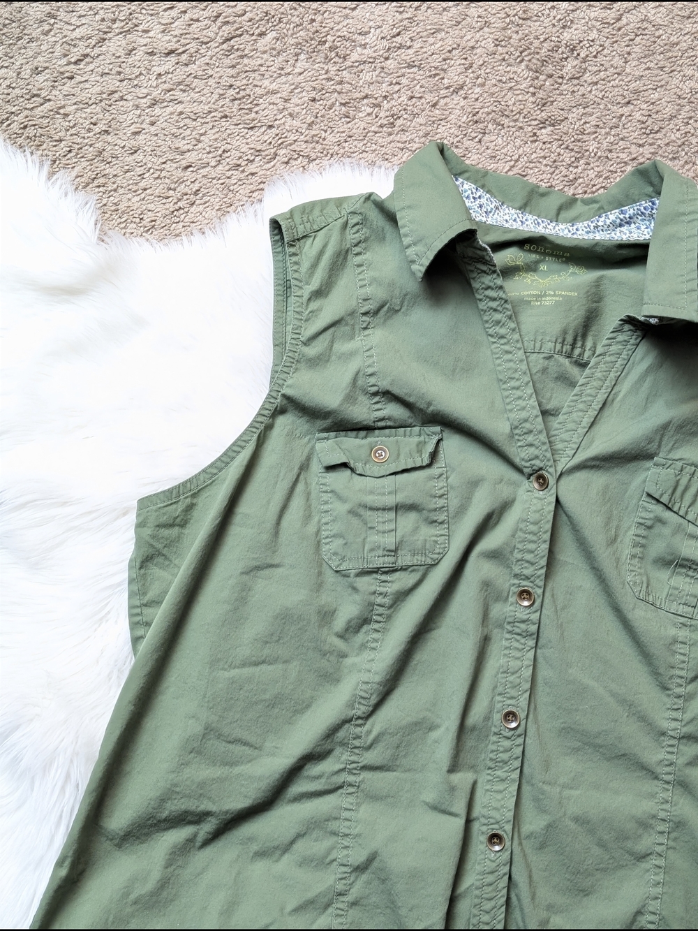 Sonoma Army Green Sleeveless Button Down Utility Top Size XL - Picture 4 of 13
